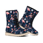 Dark Tropical Flamingo Pattern Print Winter Boots