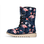 Dark Tropical Flamingo Pattern Print Winter Boots