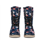 Dark Tropical Flamingo Pattern Print Winter Boots