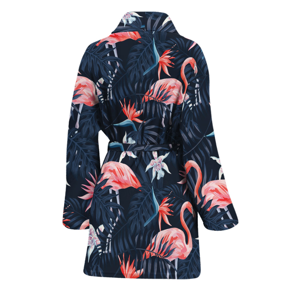 Dark Tropical Flamingo Pattern Print Women's Bathrobe