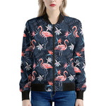 Dark Tropical Flamingo Pattern Print Women's Bomber Jacket