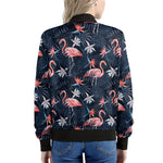 Dark Tropical Flamingo Pattern Print Women's Bomber Jacket