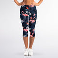 Dark Tropical Flamingo Pattern Print Women's Capri Leggings