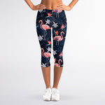 Dark Tropical Flamingo Pattern Print Women's Capri Leggings