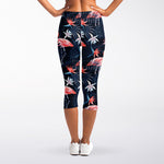 Dark Tropical Flamingo Pattern Print Women's Capri Leggings