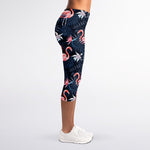 Dark Tropical Flamingo Pattern Print Women's Capri Leggings
