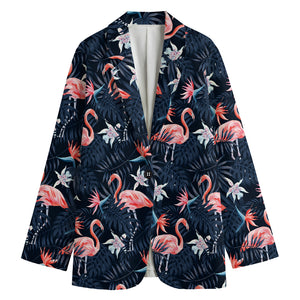 Dark Tropical Flamingo Pattern Print Women's Cotton Blazer