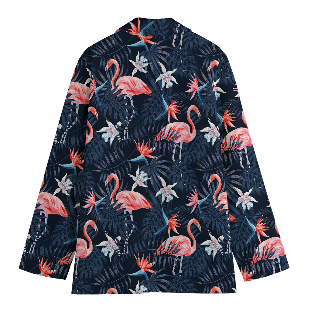 Dark Tropical Flamingo Pattern Print Women's Cotton Blazer