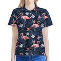 Dark Tropical Flamingo Pattern Print Women's Polo Shirt