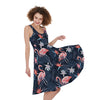 Dark Tropical Flamingo Pattern Print Women's Sleeveless Dress