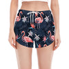 Dark Tropical Flamingo Pattern Print Women's Split Running Shorts