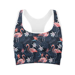 Dark Tropical Flamingo Pattern Print Women's Sports Bra