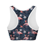Dark Tropical Flamingo Pattern Print Women's Sports Bra