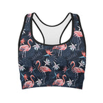 Dark Tropical Flamingo Pattern Print Women's Sports Bra