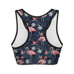 Dark Tropical Flamingo Pattern Print Women's Sports Bra
