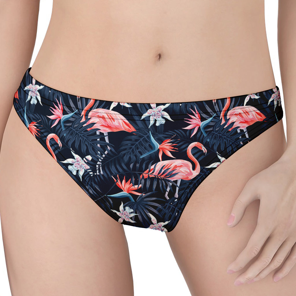 Dark Tropical Flamingo Pattern Print Women's Thong