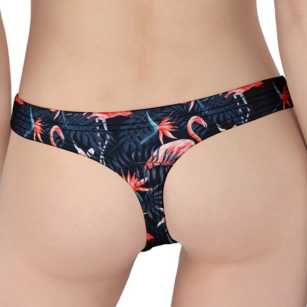 Dark Tropical Flamingo Pattern Print Women's Thong