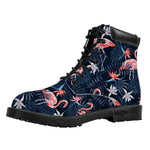Dark Tropical Flamingo Pattern Print Work Boots