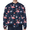 Dark Tropical Flamingo Pattern Print Zip Sleeve Bomber Jacket