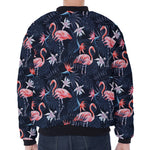 Dark Tropical Flamingo Pattern Print Zip Sleeve Bomber Jacket