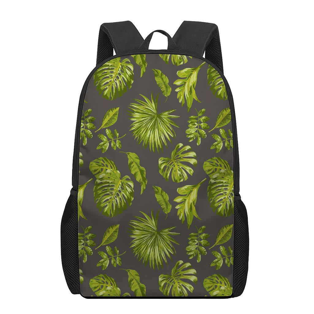 Dark Tropical Leaf Pattern Print 17 Inch Backpack