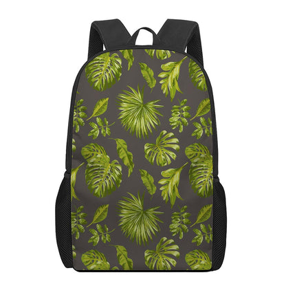 Dark Tropical Leaf Pattern Print 17 Inch Backpack