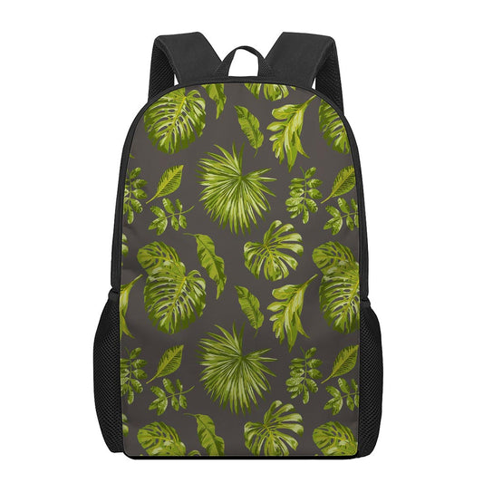 Dark Tropical Leaf Pattern Print 17 Inch Backpack