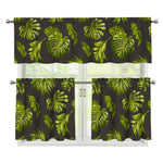 Dark Tropical Leaf Pattern Print 3 Piece Kitchen Curtains