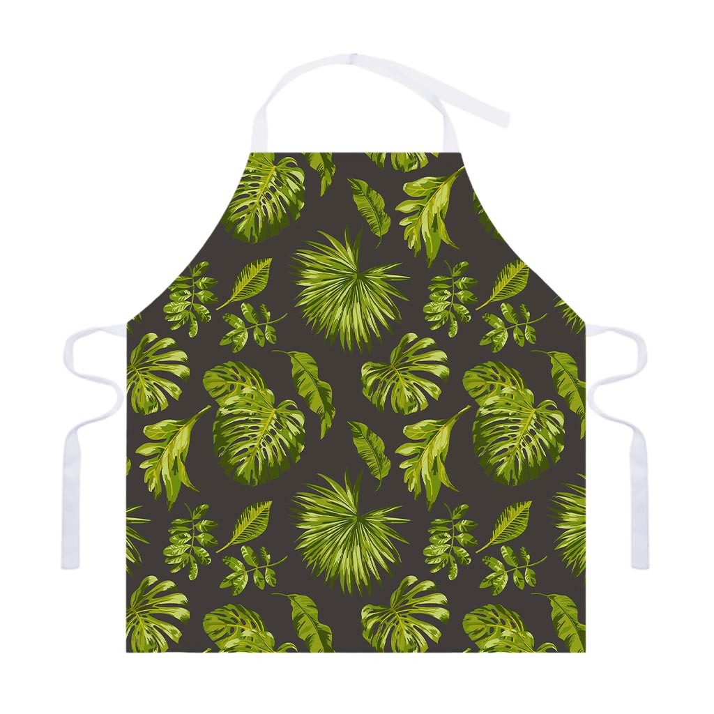 Dark Tropical Leaf Pattern Print Adjustable Apron