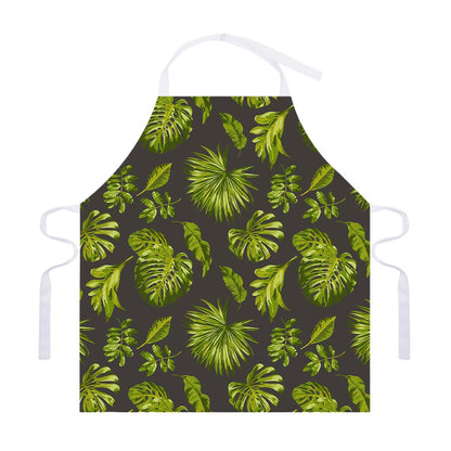 Dark Tropical Leaf Pattern Print Adjustable Apron