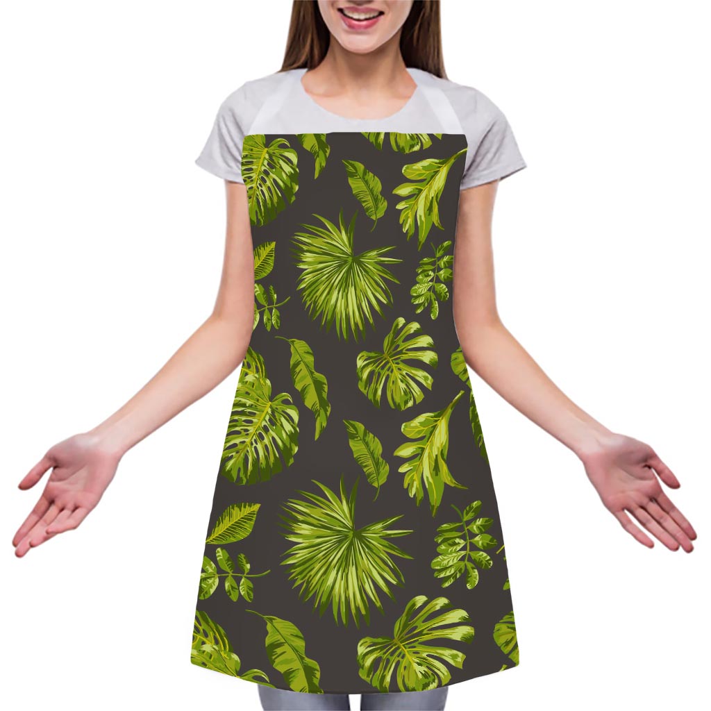 Dark Tropical Leaf Pattern Print Adjustable Apron