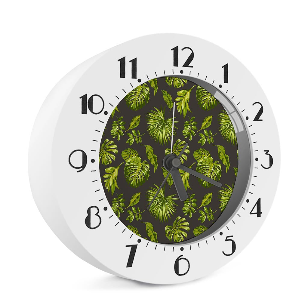 Dark Tropical Leaf Pattern Print Alarm Clock