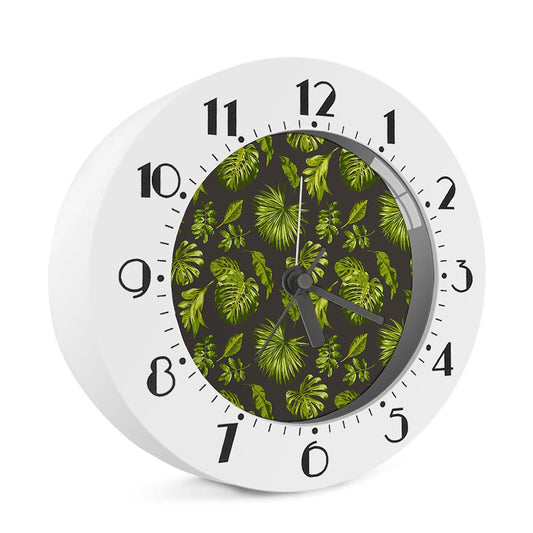 Dark Tropical Leaf Pattern Print Alarm Clock