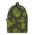 Dark Tropical Leaf Pattern Print School Backpack