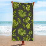 Dark Tropical Leaf Pattern Print Beach Towel