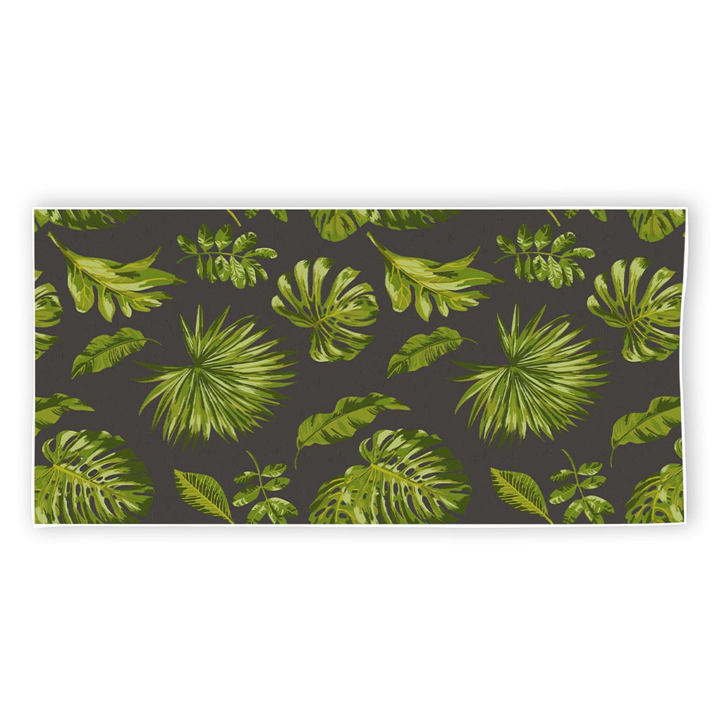 Dark Tropical Leaf Pattern Print Beach Towel