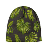Dark Tropical Leaf Pattern Print Beanie