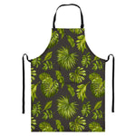 Dark Tropical Leaf Pattern Print Bib Apron With Pocket