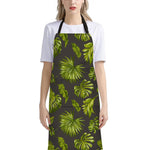 Dark Tropical Leaf Pattern Print Bib Apron With Pocket