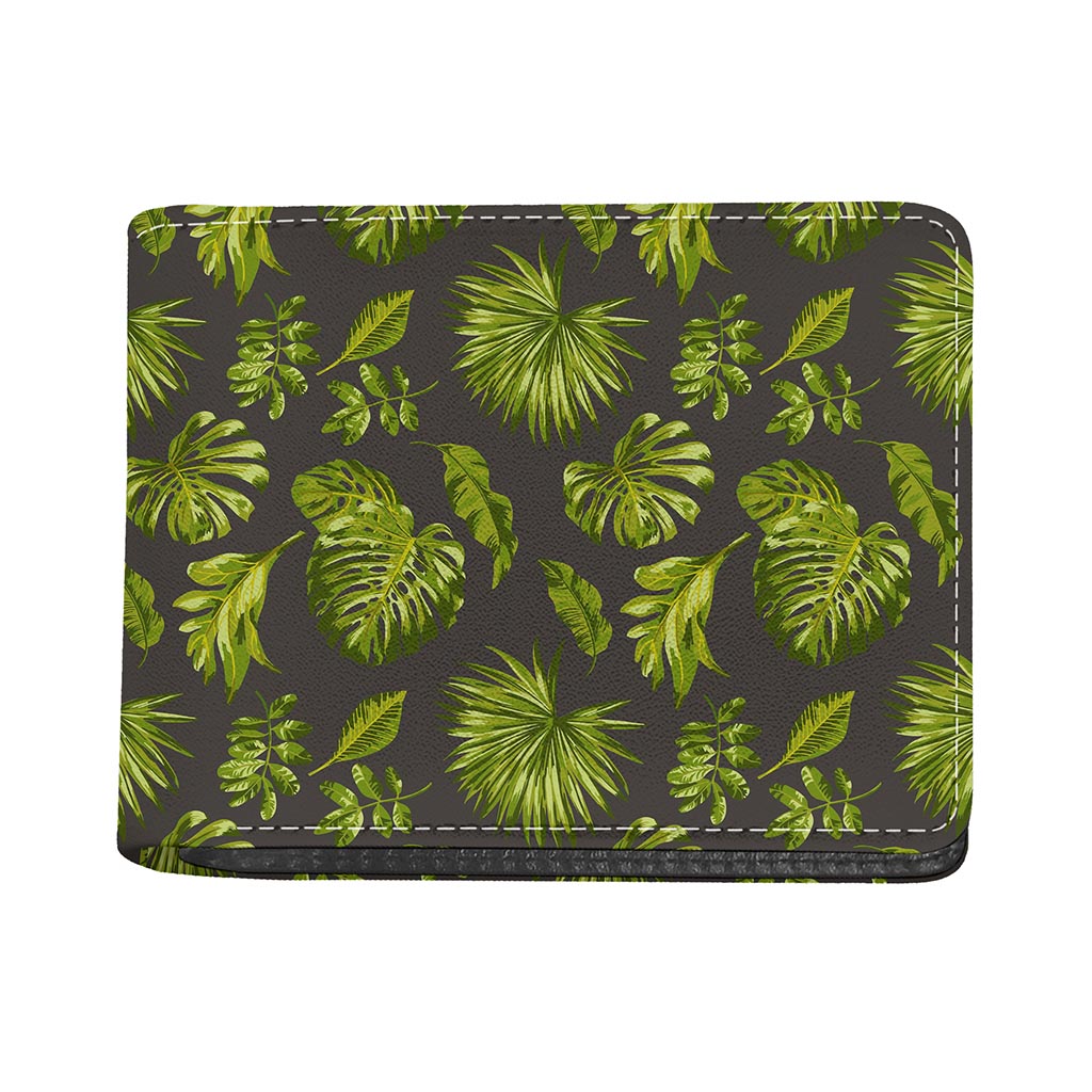 Dark Tropical Leaf Pattern Print Bifold Wallet
