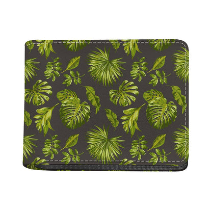 Dark Tropical Leaf Pattern Print Bifold Wallet