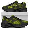 Dark Tropical Leaf Pattern Print Black Chunky Shoes