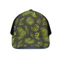 Dark Tropical Leaf Pattern Print Black Mesh Trucker Hat
