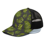 Dark Tropical Leaf Pattern Print Black Mesh Trucker Cap
