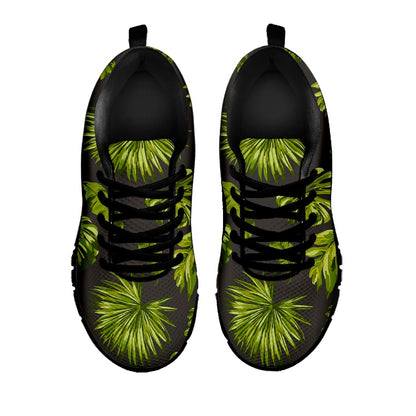 Dark Tropical Leaf Pattern Print Black Running Shoes