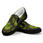 Dark Tropical Leaf Pattern Print Black Slip On Sneakers