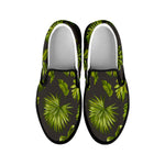 Dark Tropical Leaf Pattern Print Black Slip On Sneakers