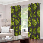 Dark Tropical Leaf Pattern Print Blackout Grommet Curtains