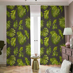 Dark Tropical Leaf Pattern Print Blackout Pencil Pleat Curtains