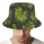 Dark Tropical Leaf Pattern Print Bucket Hat